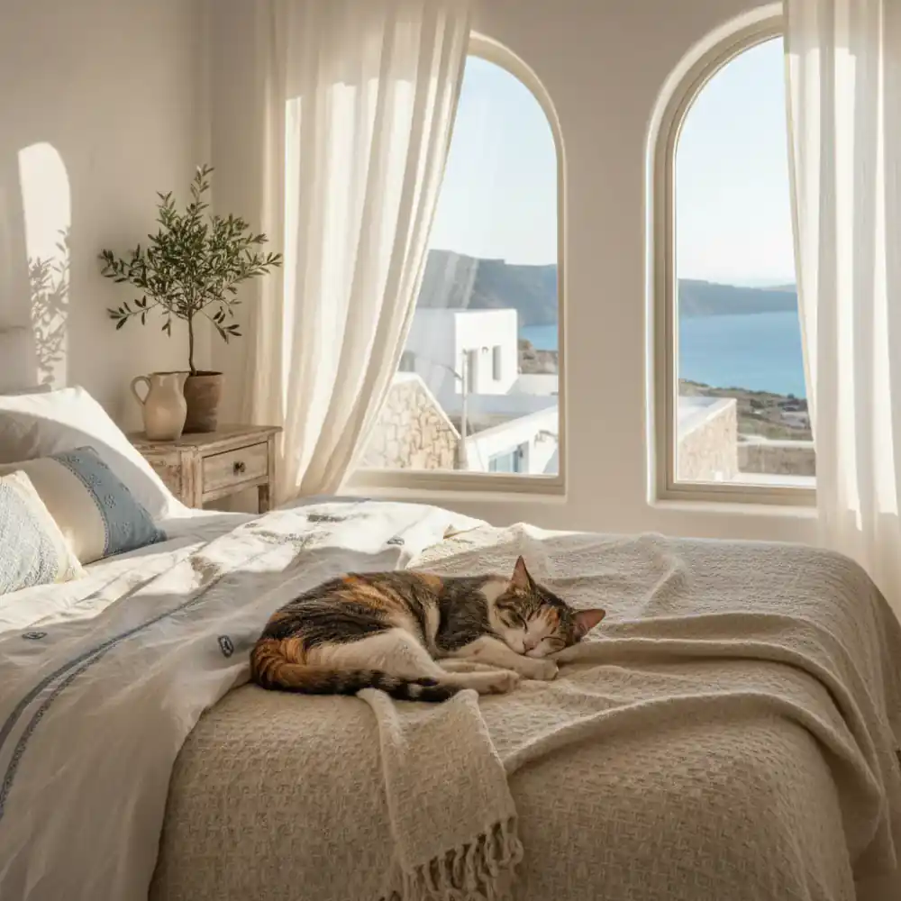 Gato durmiendo plácidamente en una cama suave