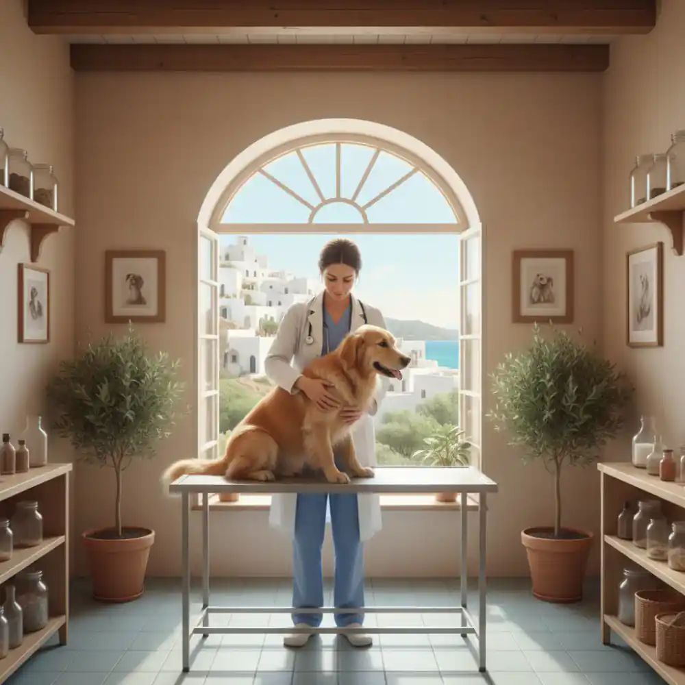 Veterinaria examinando a un perro con cuidado
