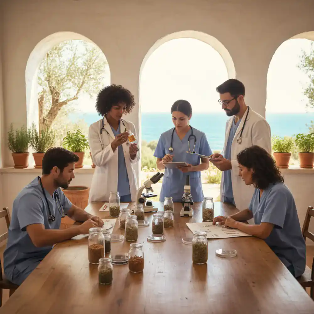 Equipo veterinario analizando suplementos naturales