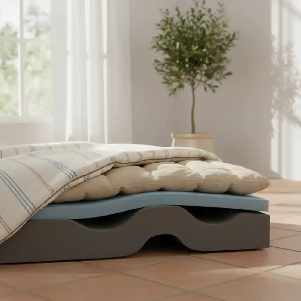 Detalle de los materiales de una cama ortopédica premium para perros