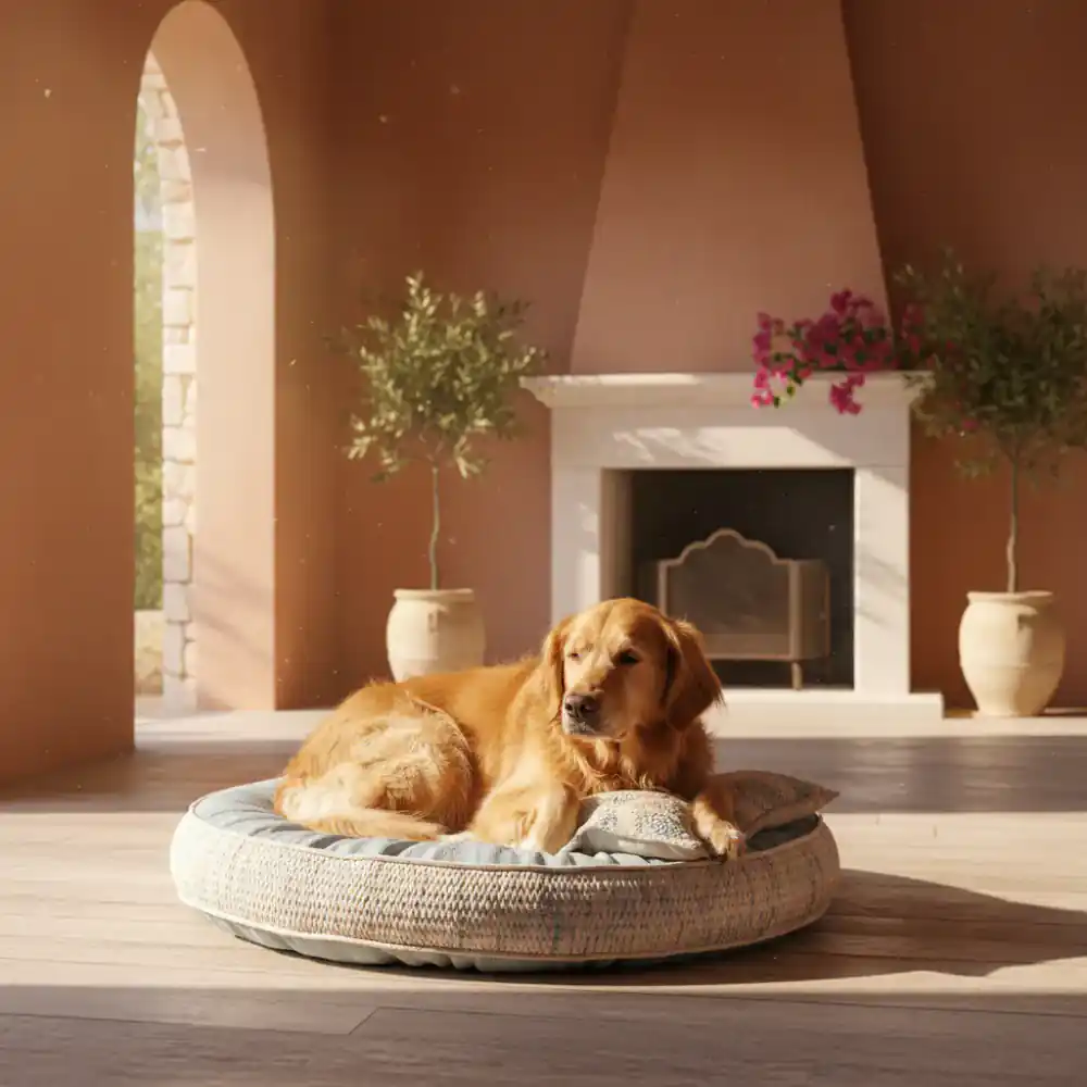 Perro acomodándose en su nueva cama